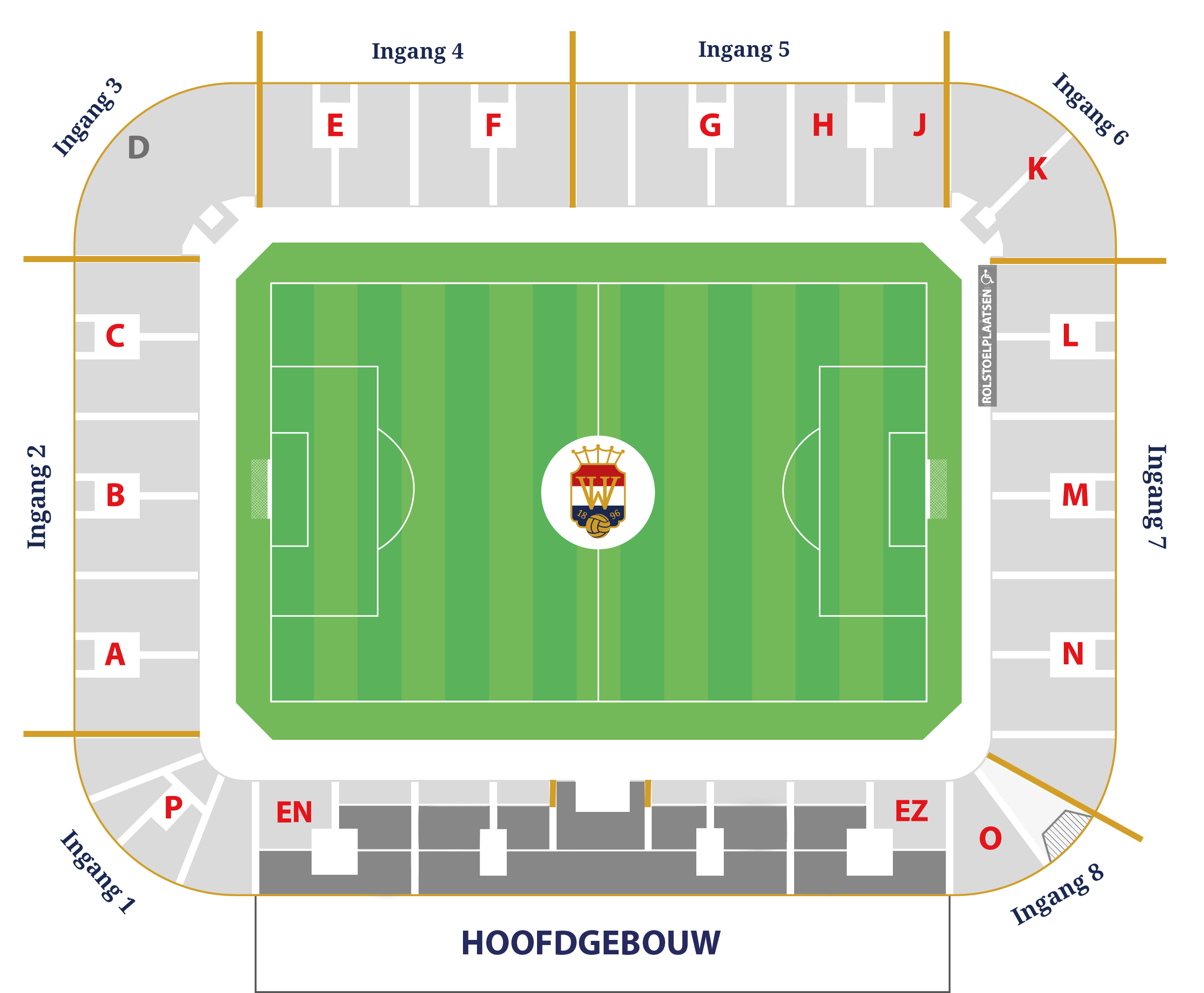 Willem II plattegrond sectorscheidingen